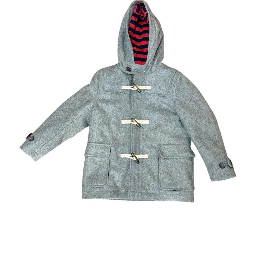 Boden Kids Gray Hooded Toggle Button and Zip Wool Lined Pea Coat. 4/5